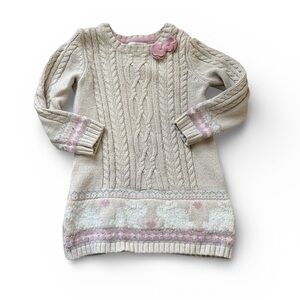 Catherine Malandrino Girls Cable Knit Sweater Dress Pink Bow Size 2T Preowned